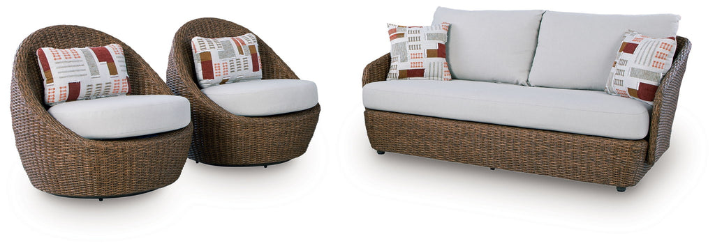 Beige Double Point Loveseat Swivel Chairs Set of 3 Patio Furniture-1