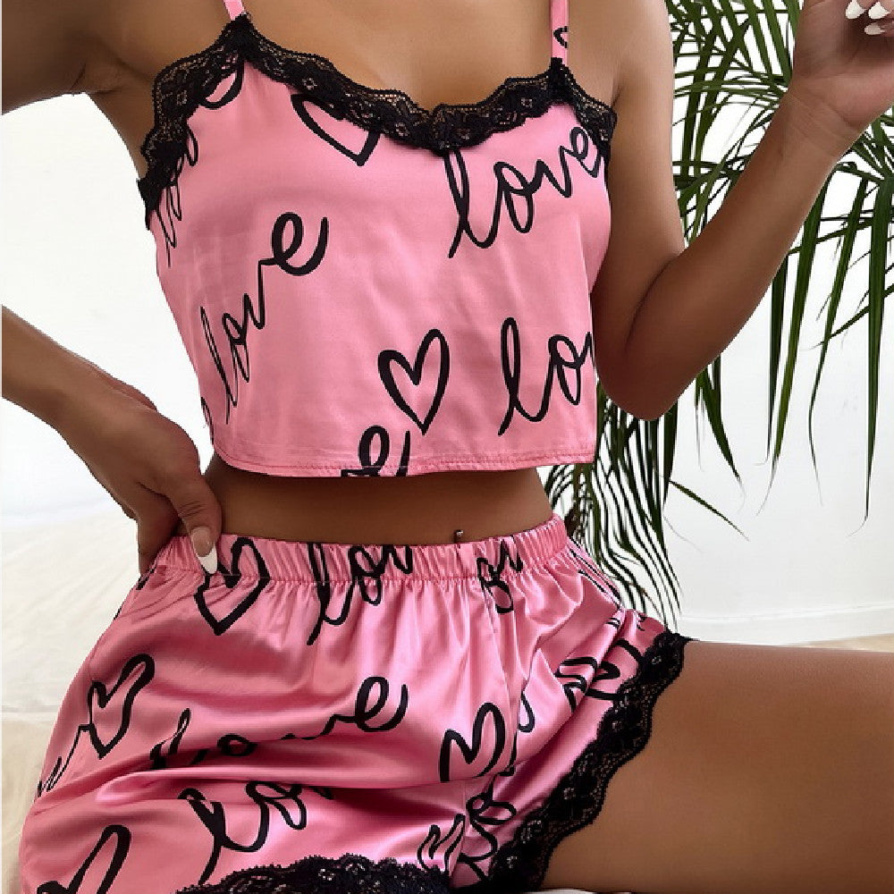 Pyjama à bretelles court en dentelle pour femme