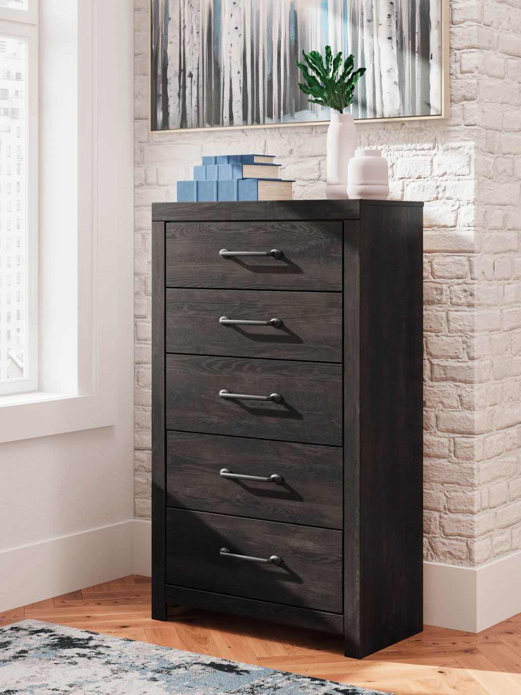 Hollivern - Five Drawer Chest - Dark Gray-2