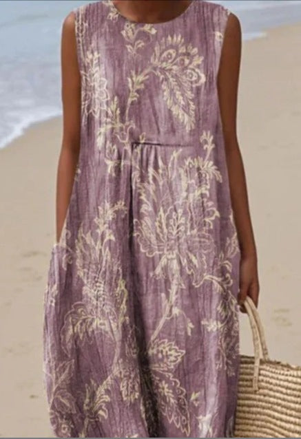 Robe élégante sans manches décontractée à imprimé pour femme
