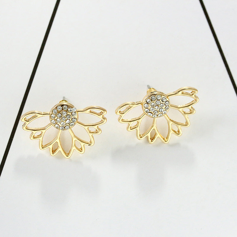 Pendientes de Diamantes Completos con Forma de Loto Hueco Creativo