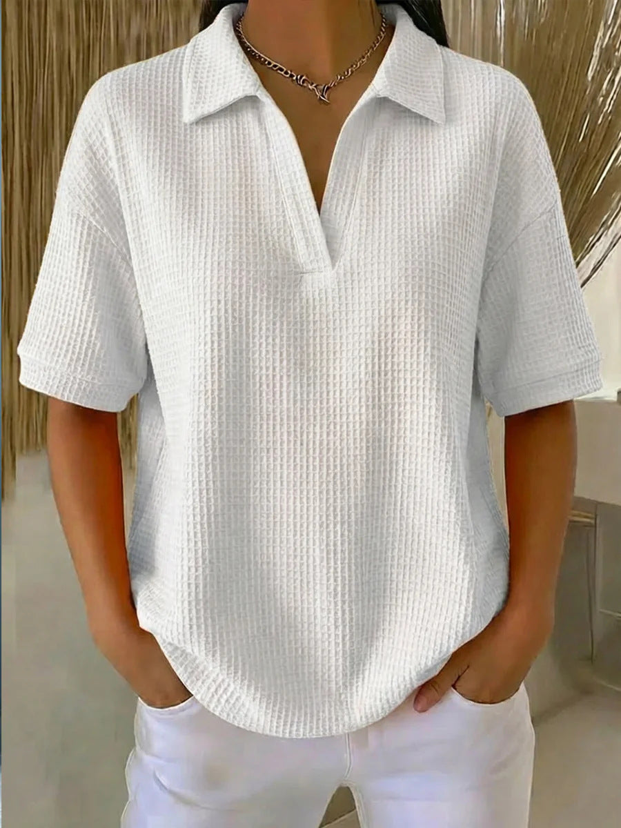 Haut pull ample en tricot gaufré uni col en V