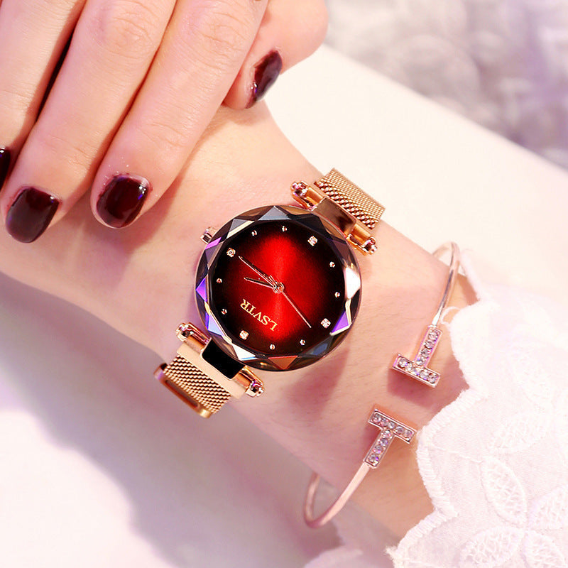 Montre à absorption de fer avec bracelet magnétique paresseux en quartz étoilé pour femme
