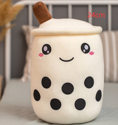Peluche Boisson Fruitée Mignonne en Forme de Fraise Lait Thé Peluche Jouet Tasse à Thé Boba Oreiller Coussin Thé aux Perles Cadeau pour Enfants