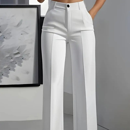Pantalones minimalistas blancos de poliéster para mujer