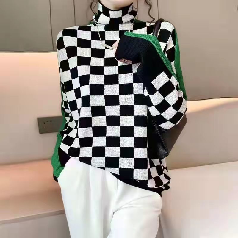 Pull col ras du cou décontracté multicolore pour femme