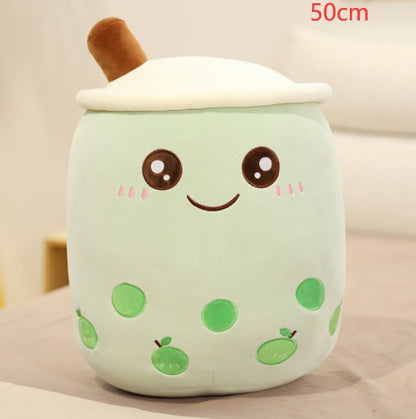 Peluche Boisson Fruitée Mignonne en Forme de Fraise Lait Thé Peluche Jouet Tasse à Thé Boba Oreiller Coussin Thé aux Perles Cadeau pour Enfants