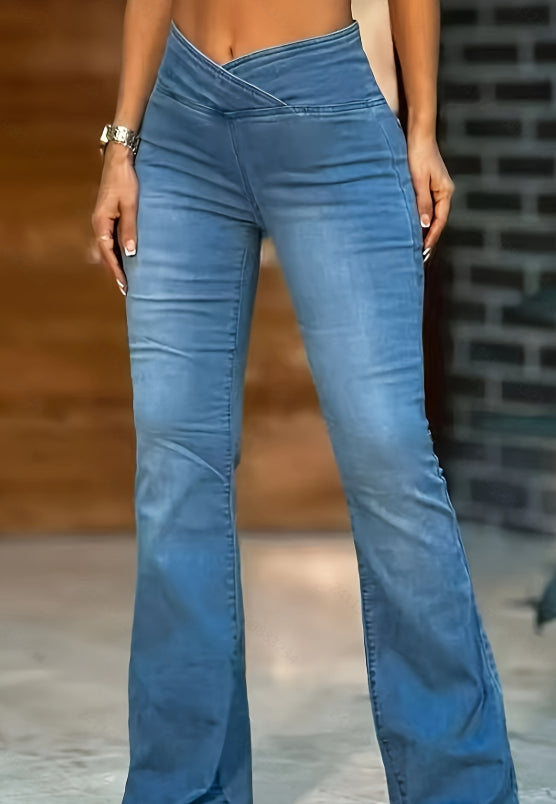 Pantalones vaqueros de campana de imitación de alta calidad, transfronterizos, de levantamiento de cadera, para mujer, estilo europeo y americano.