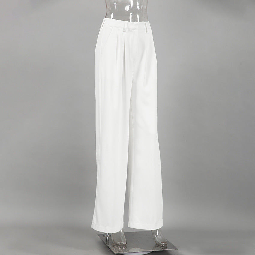 Pantalon blanc taille haute, coupe ample et décontractée