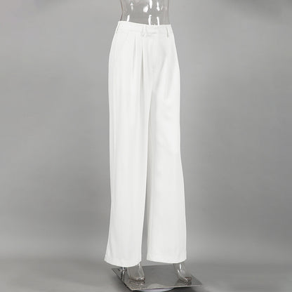 Pantalon blanc taille haute, coupe ample et décontractée