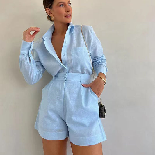 Traje de pantalones cortos de moda para mujer y traje de manga larga
