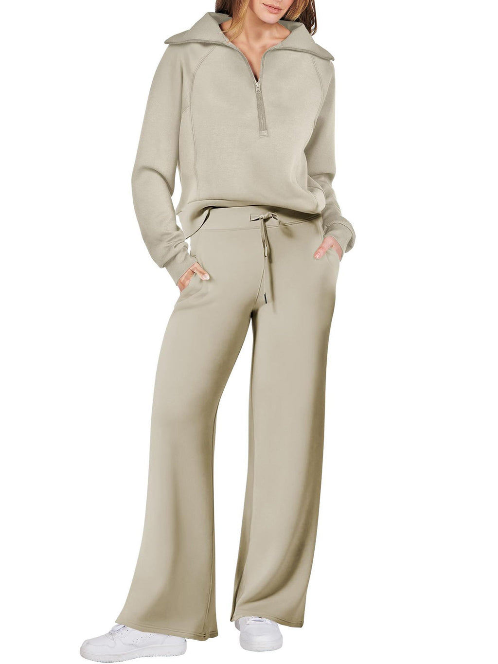 Ensemble décontracté deux pièces : Sweat-shirt zippé à manches longues et pantalon large