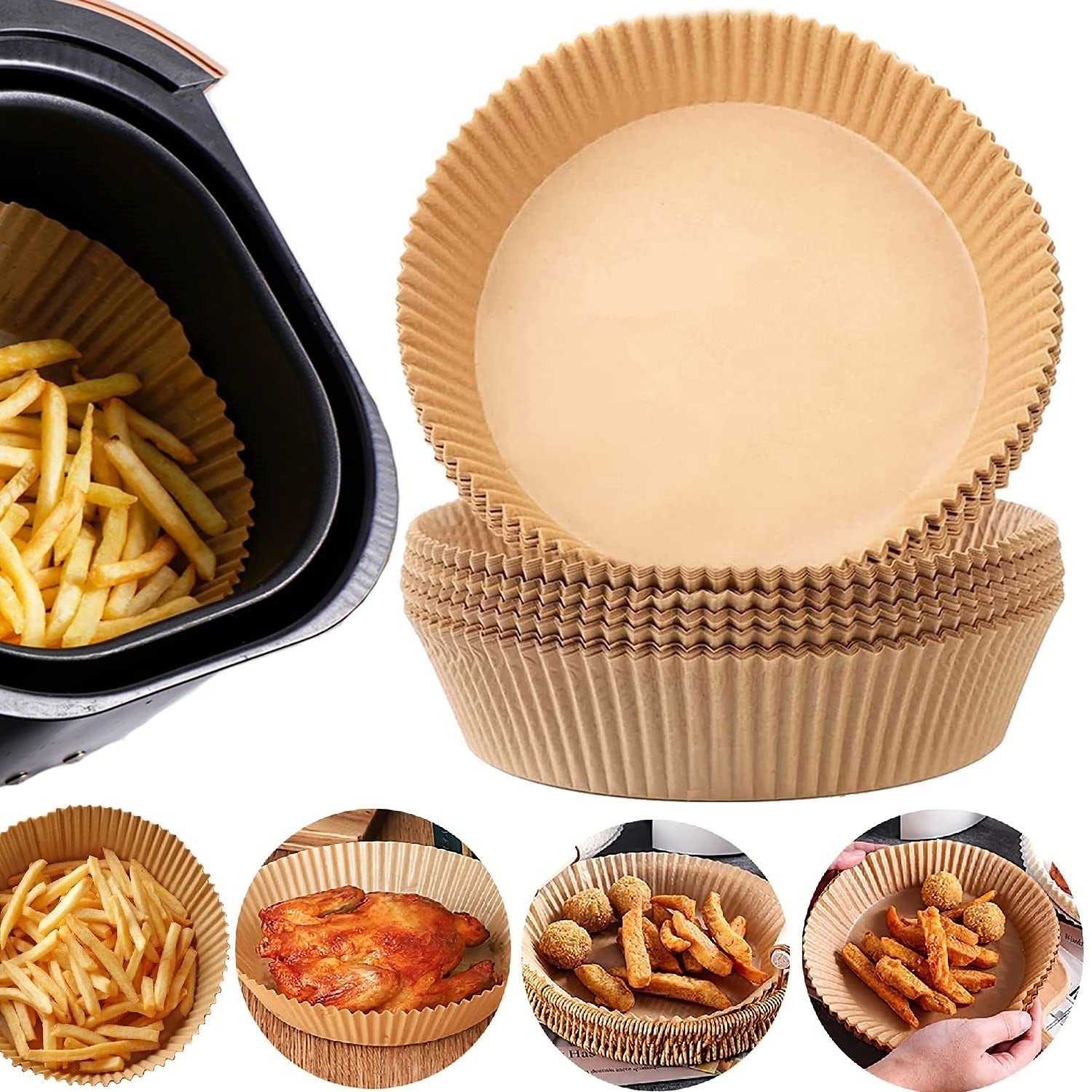 Freidora de aire, papel desechable para alimentos, forro de papel, freidora, cocinas, a prueba de aceite, plato de barbacoa, vaporizador, accesorios para hornear