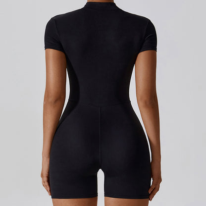 Combinaison de yoga zippée à manches courtes pour femme