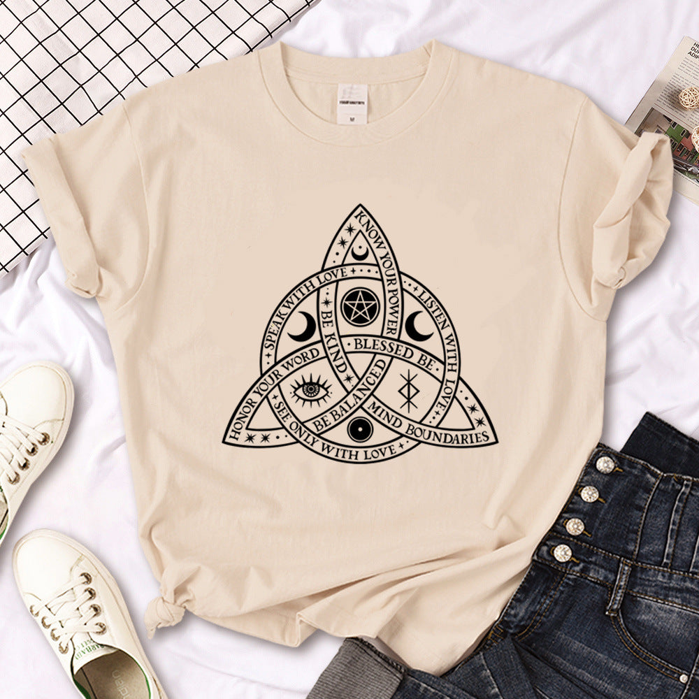 Camiseta de sol gótico de triple luna de bruja para mujer Y2K Des