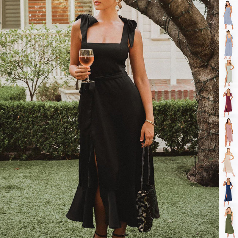 Vestido Dividido con Tirantes de Temperamento con Diseño de Cordones, Vestidos de Playa con Volantes de Moda de Verano para Mujer