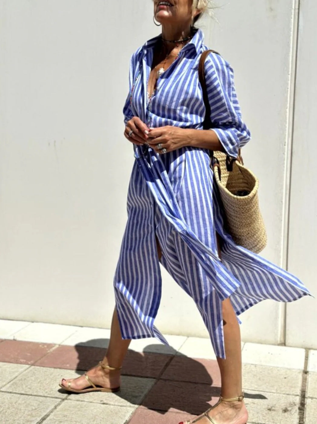 Vestido camisero a rayas con cinturón, a la moda, de media manga, solapa, botones, cárdigan, vestidos de ropa de mujer