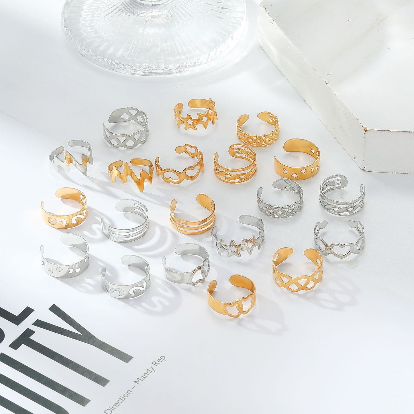 Bague d'orteil Étoile Lune en alliage, lot de 10 pièces
