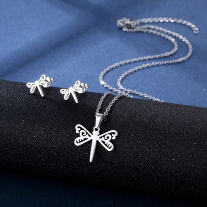Stainless Steel Necklace Ear Stud Combination Suit