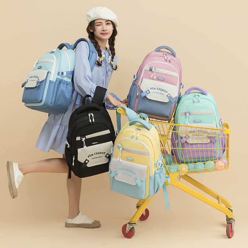 Nouveau Sac d'école d'étudiant Sac à dos de couleur contrastée coloré