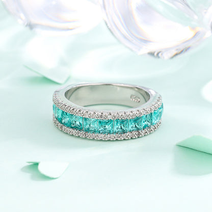 Bague Émeraude Zircon Plaqué Or Blanc Tendance