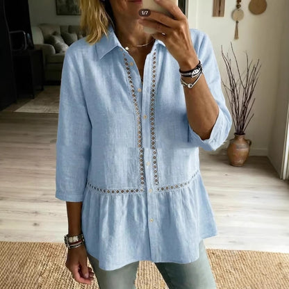 Chemise en coton-lin à motifs floraux tissés et patchwork