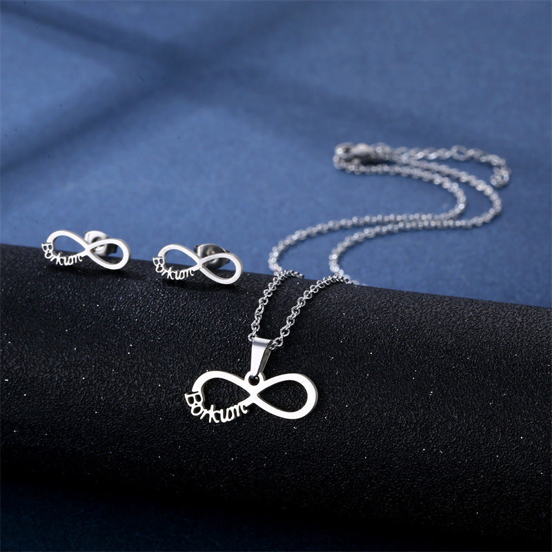 Ensemble Collier et Puces d'Oreilles en Acier Inoxydable