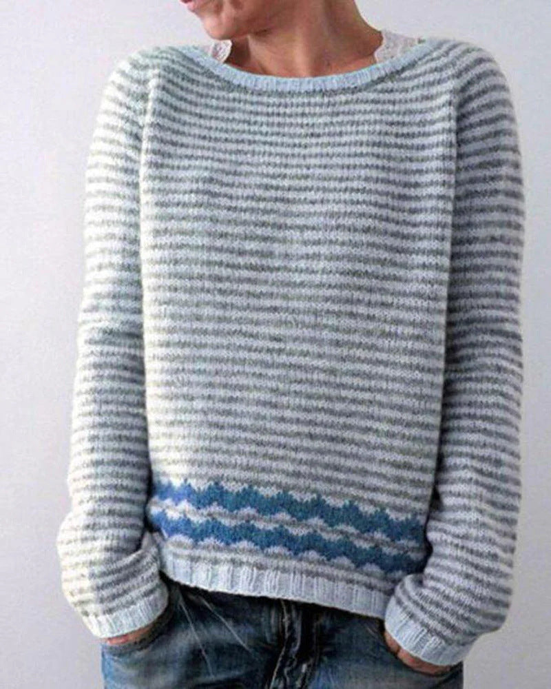 Pull en maille décontracté ample à col rond multicolore pour femme