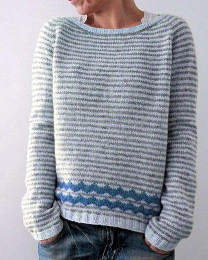 Pull en maille décontracté ample à col rond multicolore pour femme
