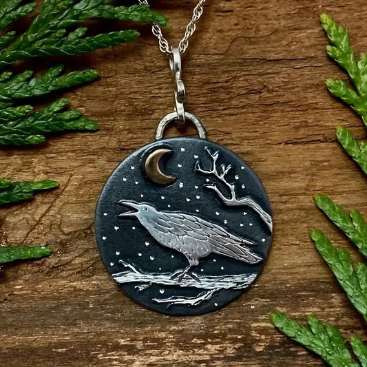 Collier rond mode oiseau et lune