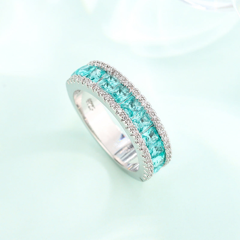 Bague Émeraude Zircon Plaqué Or Blanc Tendance