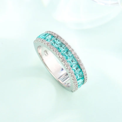 Bague Émeraude Zircon Plaqué Or Blanc Tendance