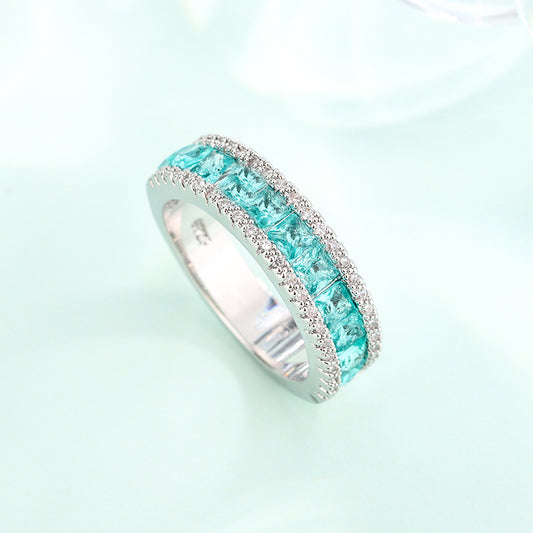 Bague Émeraude Zircon Plaqué Or Blanc Tendance