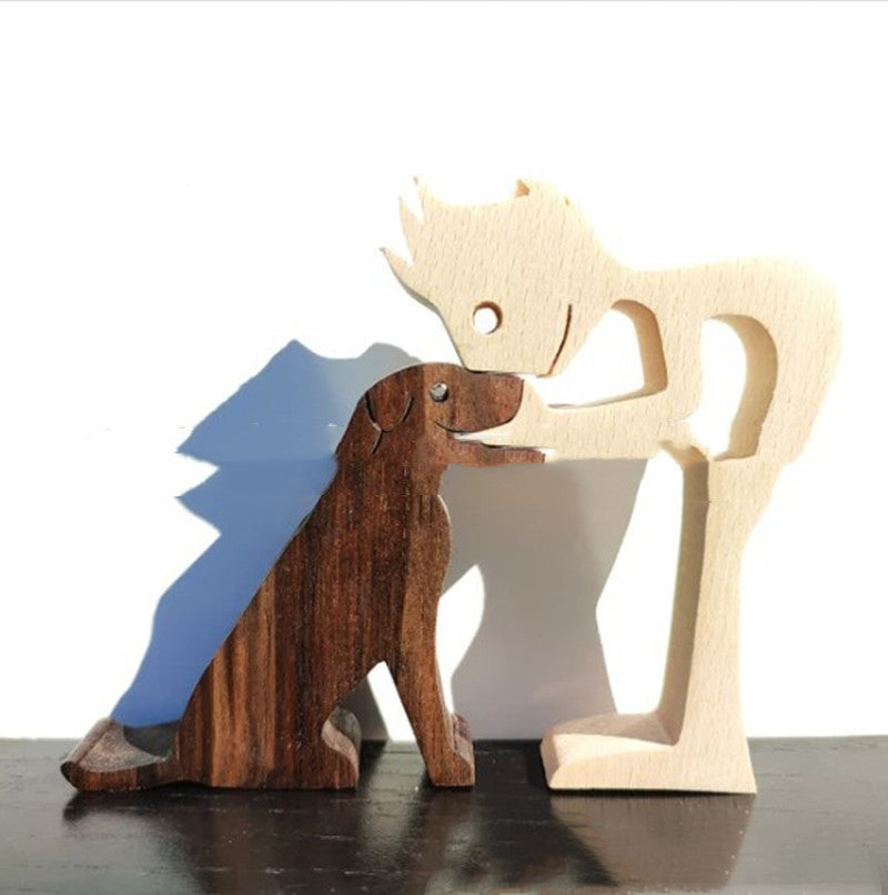 Adorno de Perro en Madera DIY Figura Escultura Decoración del Hogar Un Hombre Un Perro Escultura de Madera Regalos de Navidad Modelo Decorativo