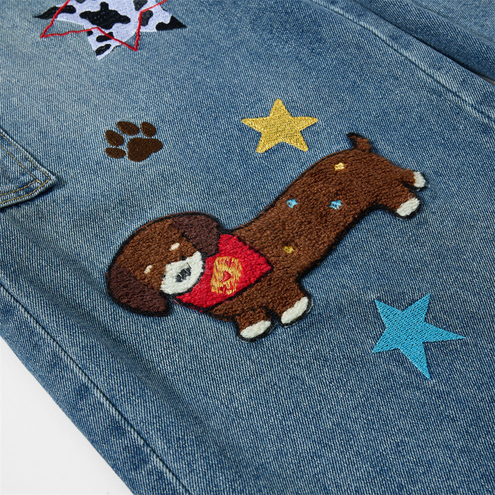 Pantalon de travail en jean brodé