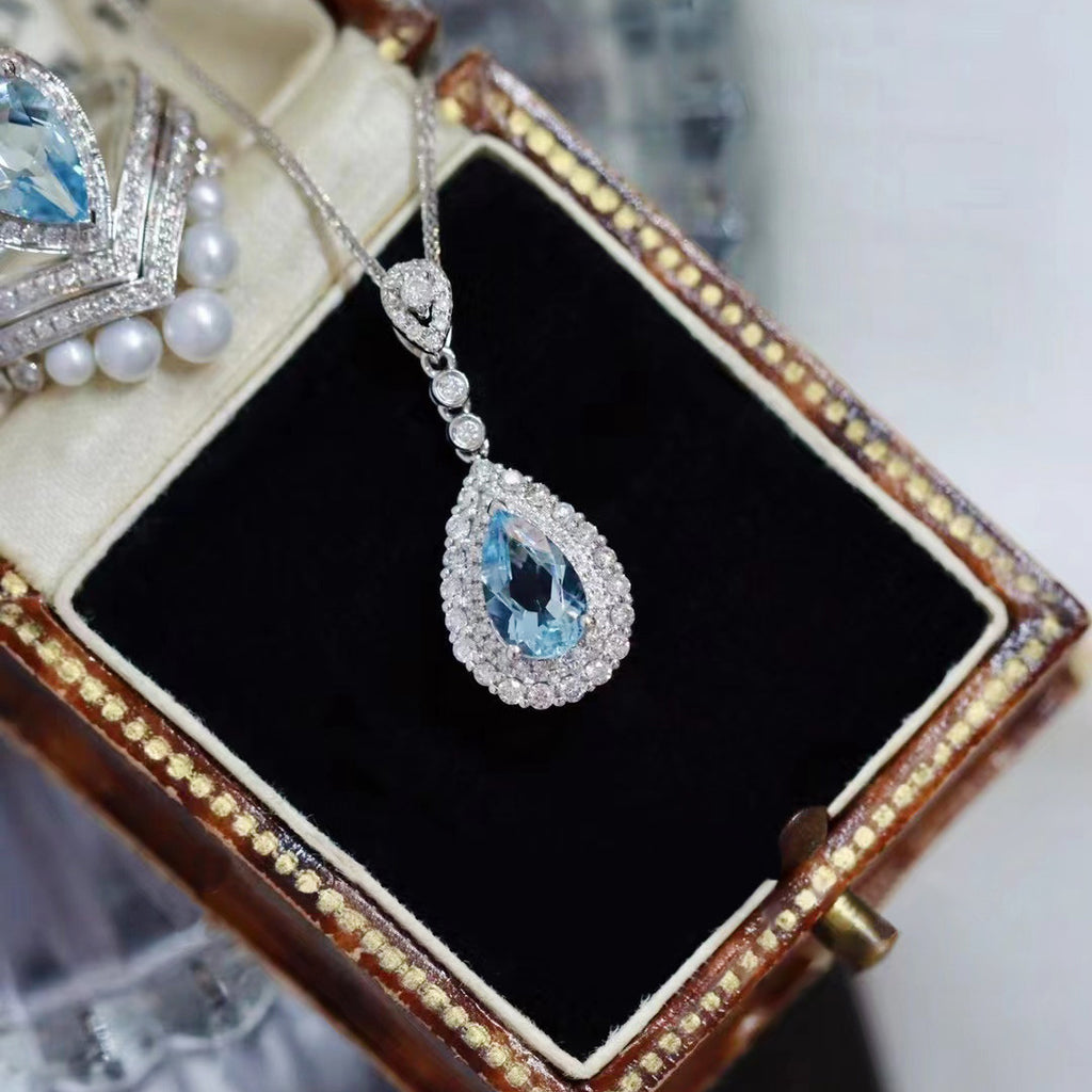 Collier Gemme Larmes de Sirène Boucles d'oreilles Puces de Luxe Léger Haut de Gamme Bijoux au Design Simple, Élégant et Unique