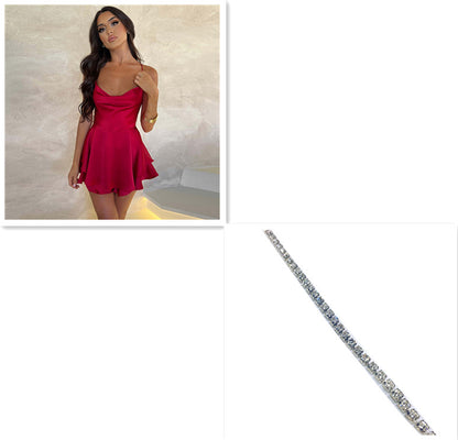 Jupe sexy à bretelles pour femme, élégante, ajustée, en satin, dos nu, à lacets, robe courte trapèze pour femme