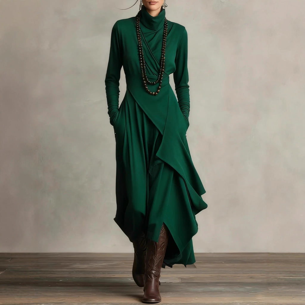 Robe à col montant unie à manches croisées pour femme