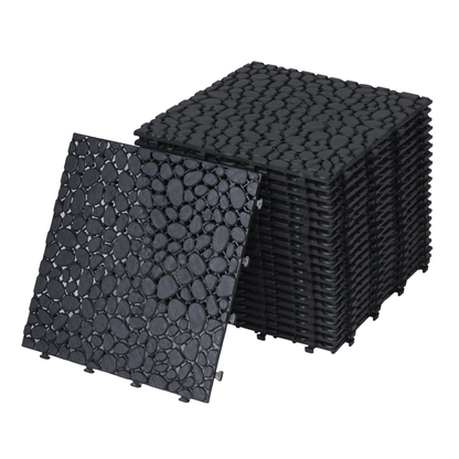 12 x 12 inch black interlocking deck tiles, plastic waterproofing, pebble pattern, pack of 12 by eprolo