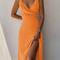 Vestido de tirantes con cuello en V y abertura, moda de verano, sexy, ajustado, para mujer