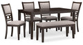 Brown Langwest Transitional 6-Piece Dining Room Table Set with Chairs and Bench-0