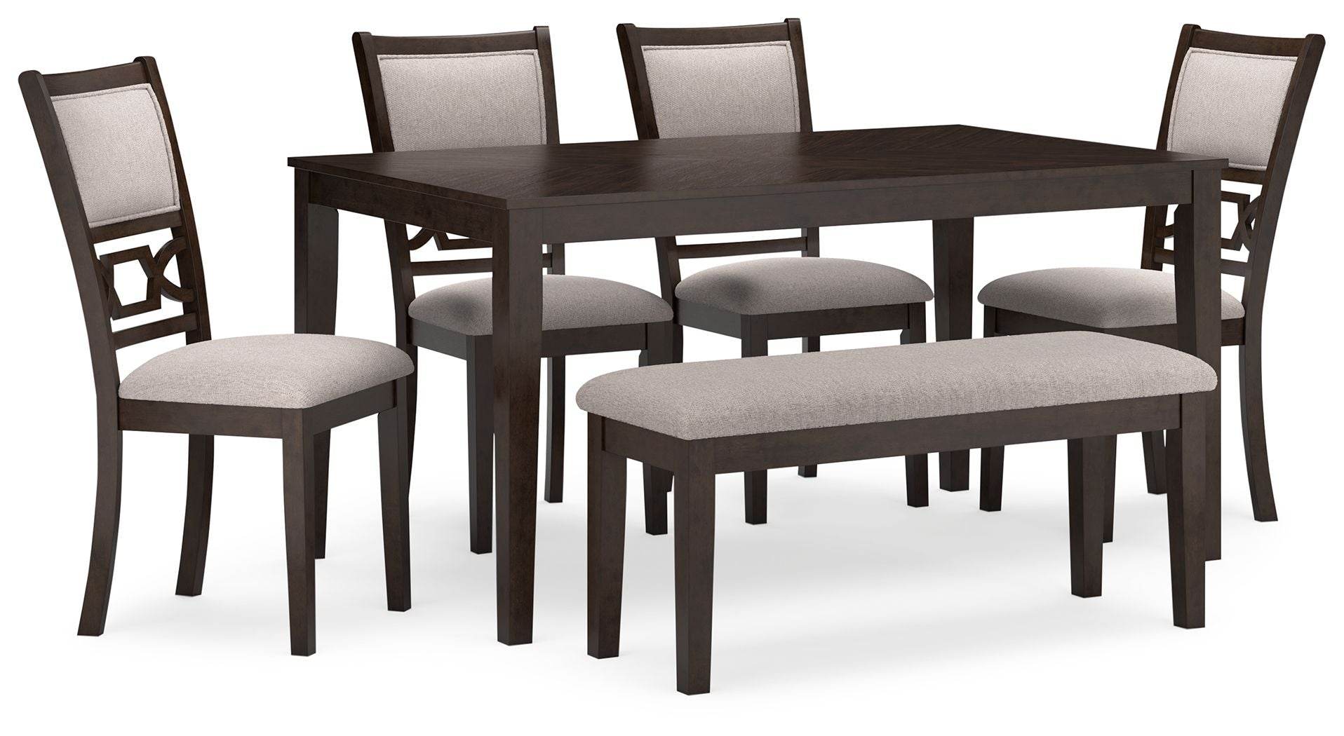 Brown Langwest Transitional 6-Piece Dining Room Table Set with Chairs and Bench-0