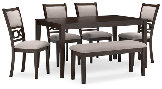 Brown Langwest Transitional 6-Piece Dining Room Table Set with Chairs and Bench-0