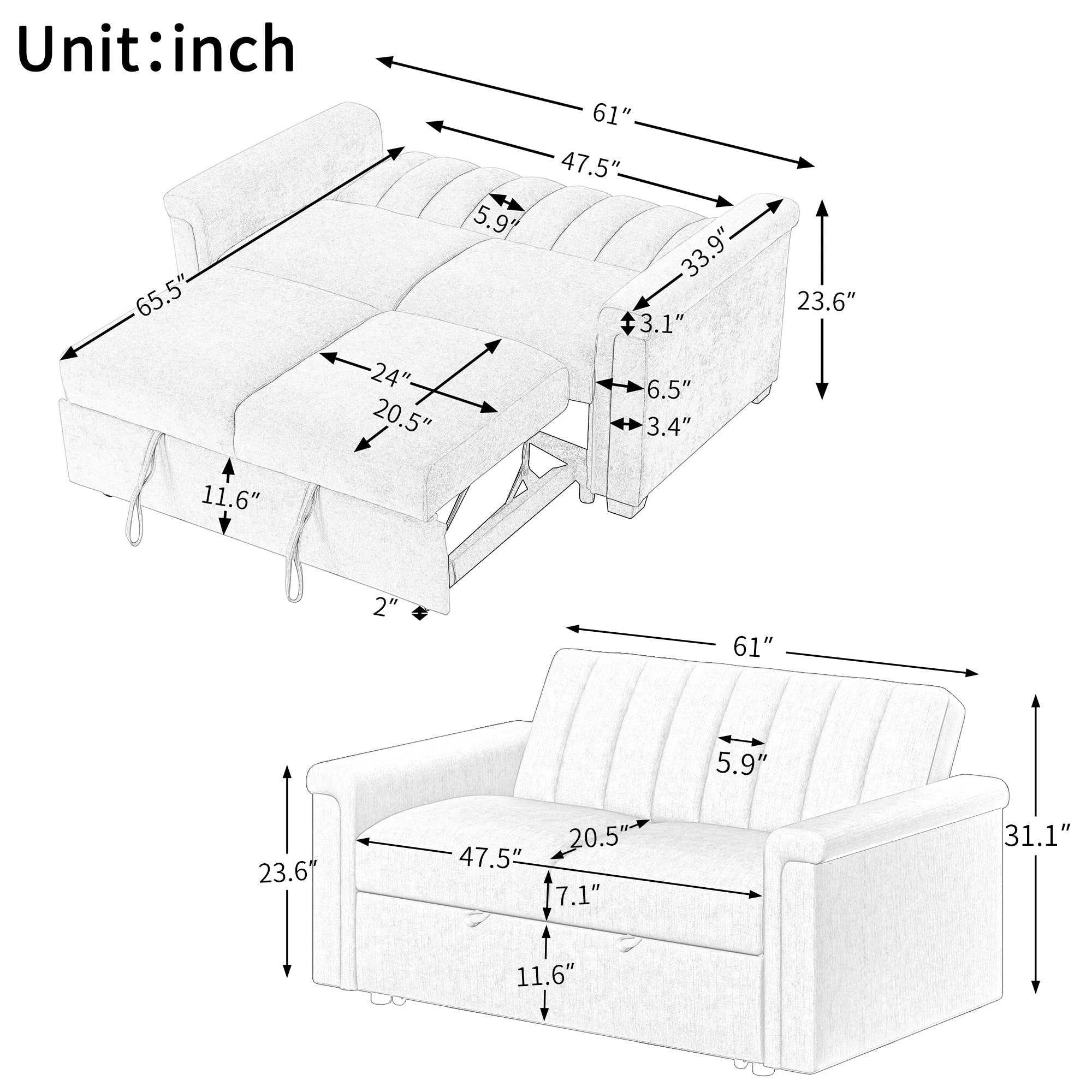 U_STYLE Convertible Soft Cushion Sofa Pull Bed by eprolo