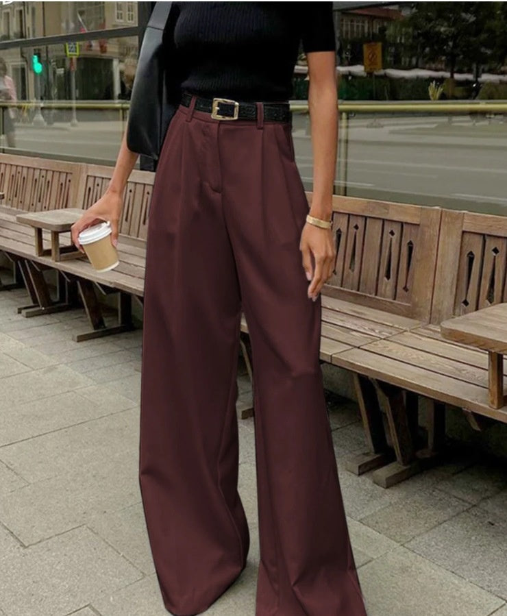 Pantalon blanc taille haute, coupe ample et décontractée