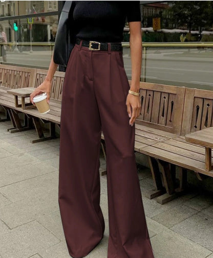 Pantalon blanc taille haute, coupe ample et décontractée