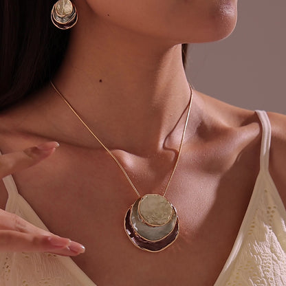 Peinture de couleur Huile Anneau à trois couches Pendentif creux Boucles d'oreilles et collier Ensemble
