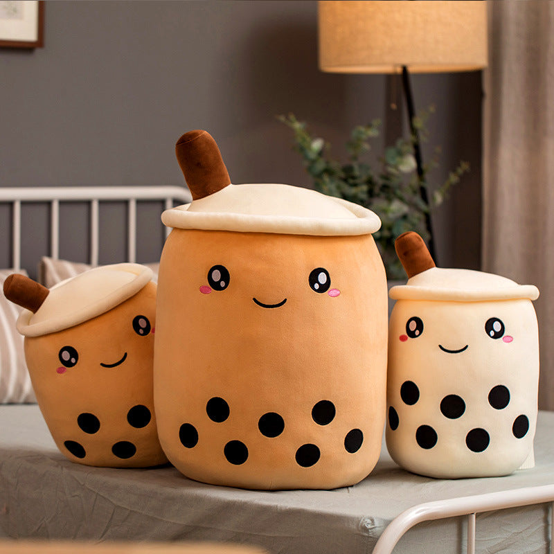 Peluche Boisson Fruitée Mignonne en Forme de Fraise Lait Thé Peluche Jouet Tasse à Thé Boba Oreiller Coussin Thé aux Perles Cadeau pour Enfants