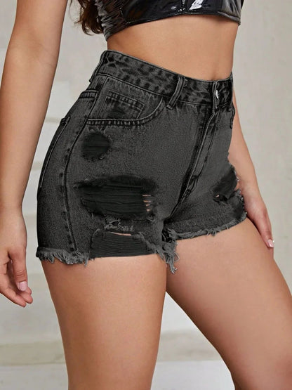 Distressed Raw Hem High Rise Denim Shorts by eprolo