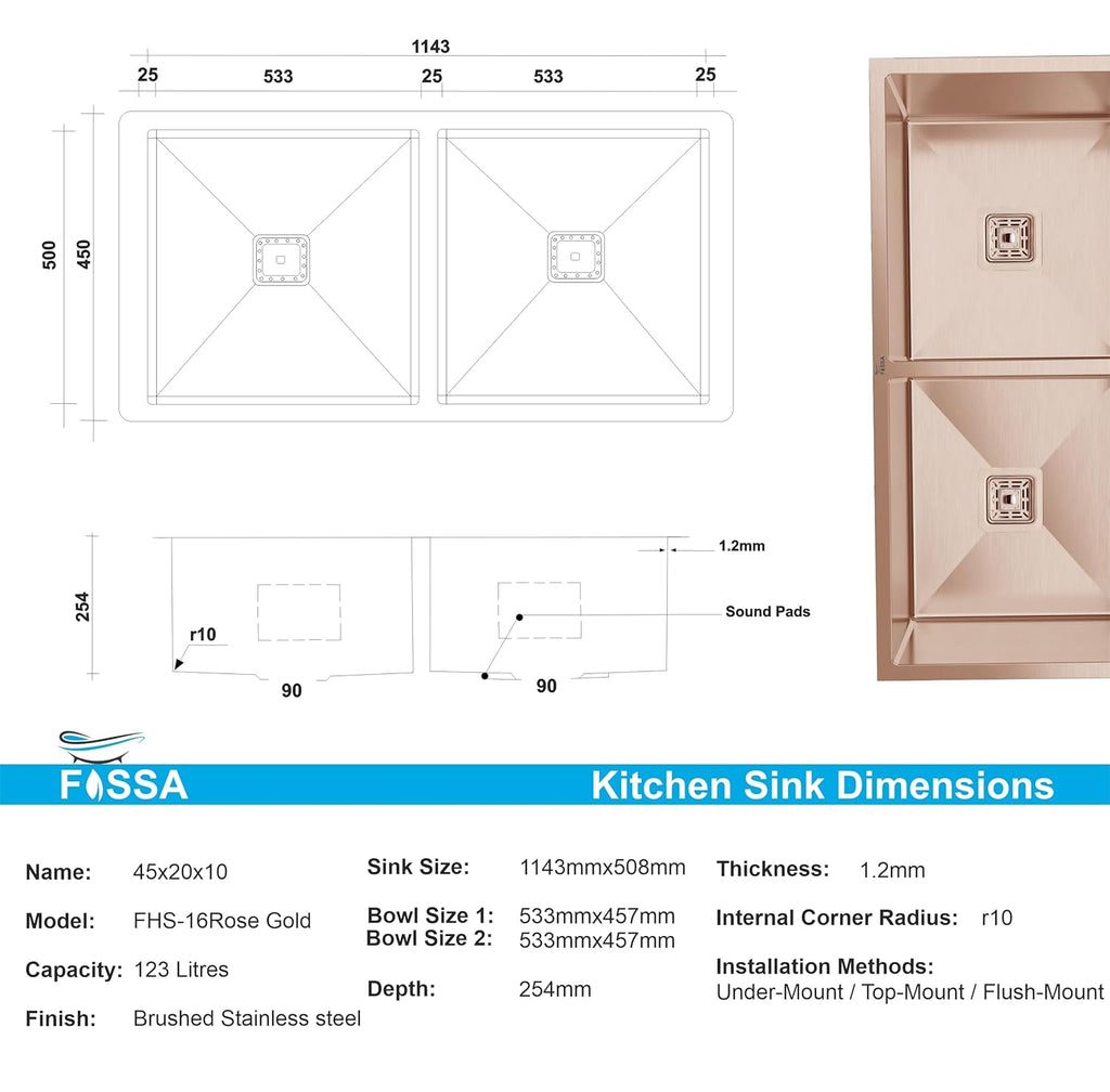 304  Handmade (45x 20x 10) Inch  Double Bowl Rose gold  Stainless Steel Kitchen Sink-1